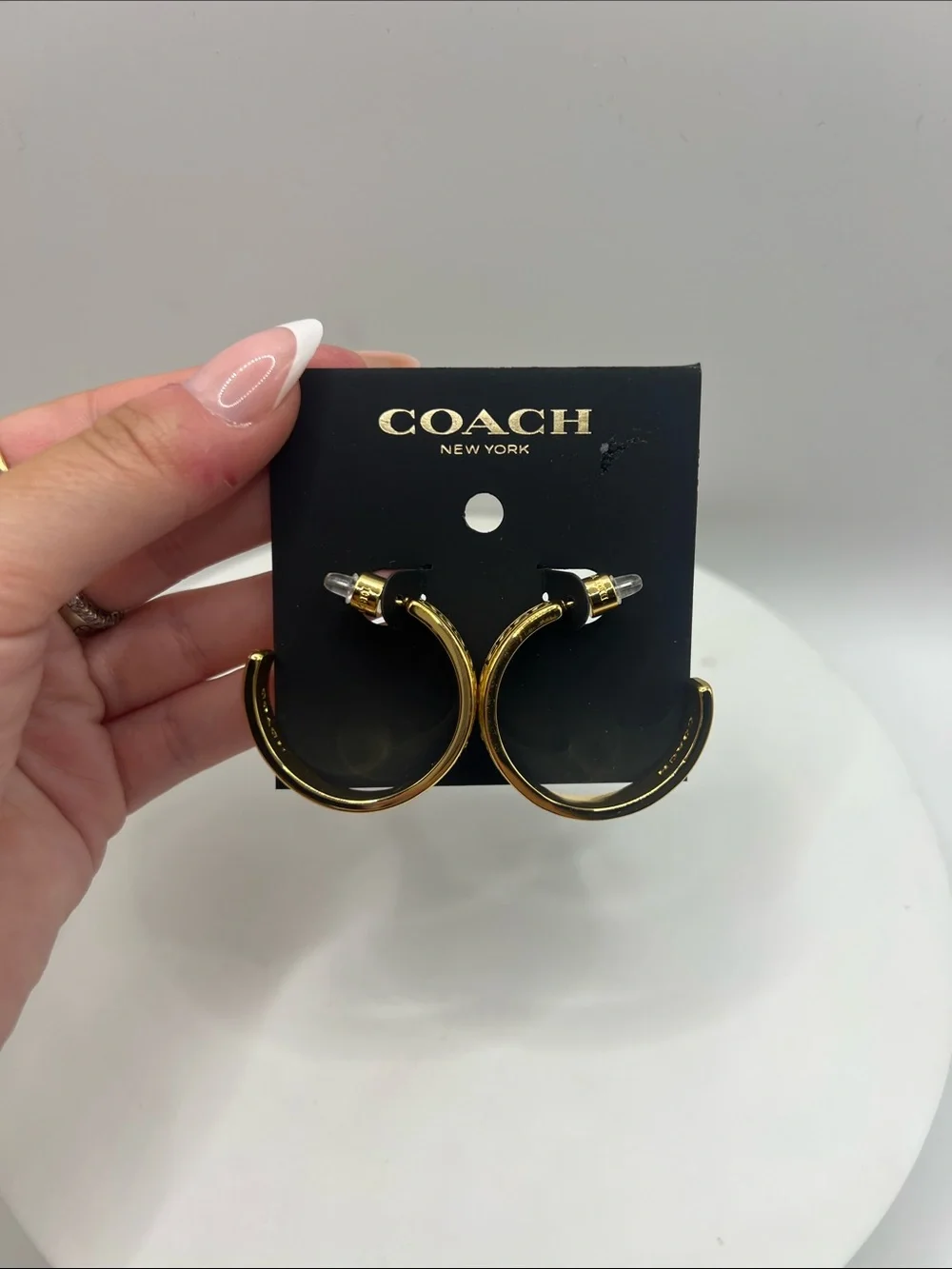 152. Coach Gold Tone and Multi Color Ceramic Hoop Earrings - Picture 5 of 5